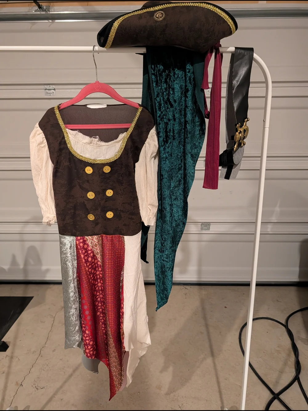 Kids Pirate Costume Dress with Hat and Sash - Brown & Teal